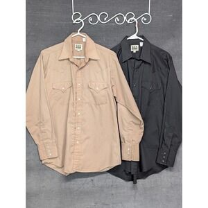 Ely Cattleman Long Sleeve Pearl Snap Shirts (Lot of 2) Black & Tan 15 1/2 x 34